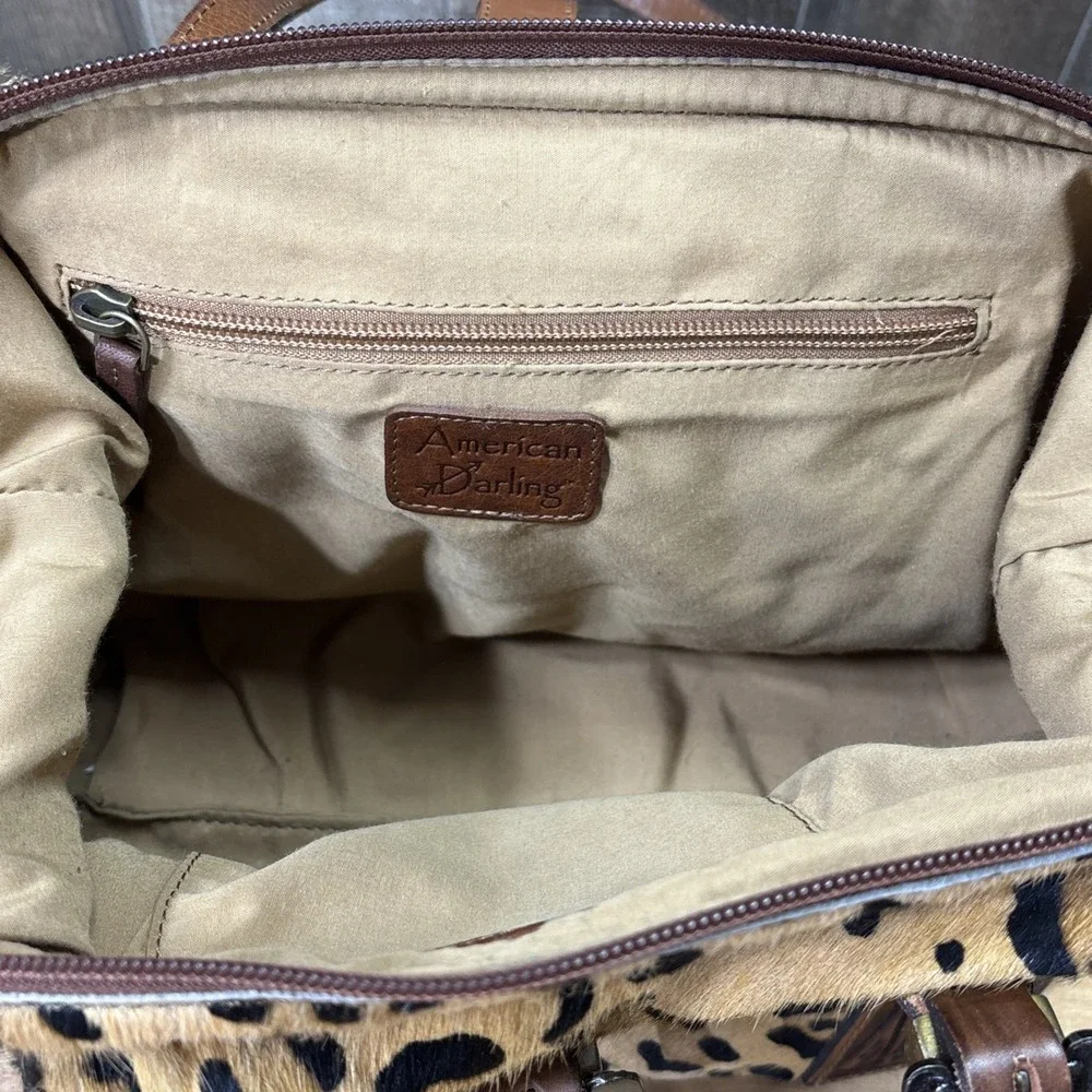 American Darling Leopard Calf Hair Leather Satchel Western Tooled Cowgirl Bag
